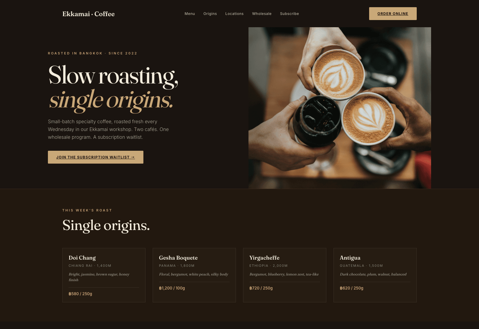 Ekkamai Coffee Roasters website mockup