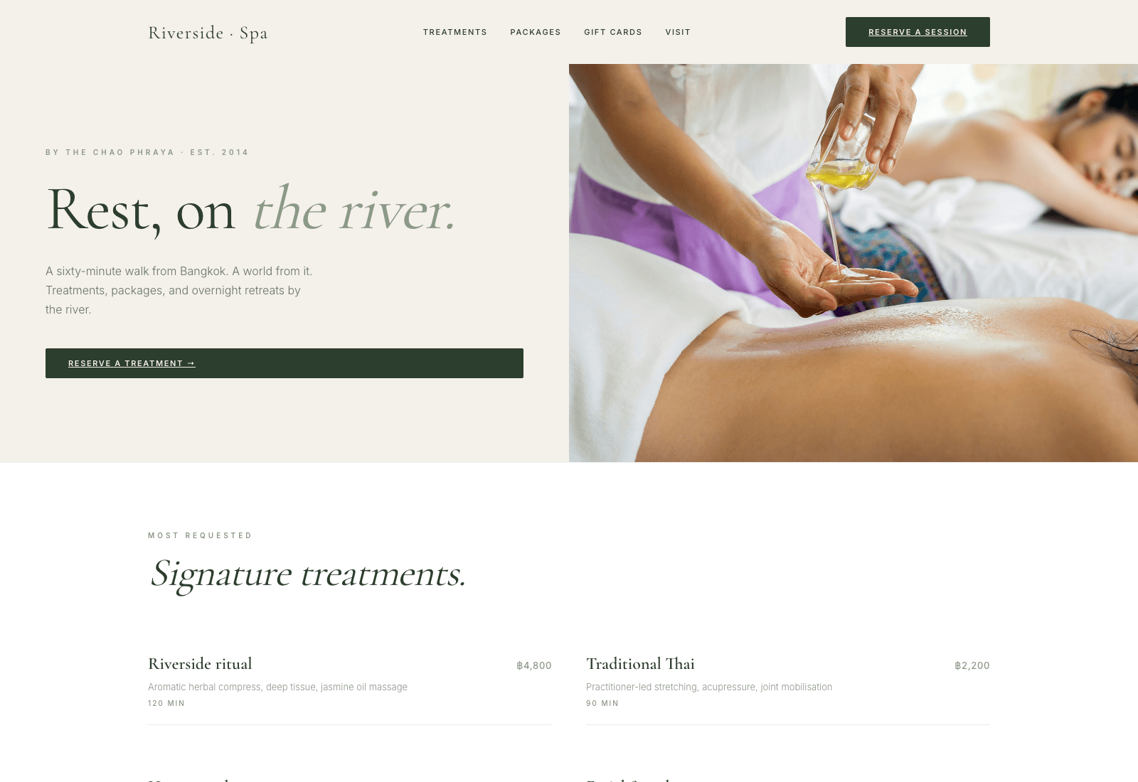 Riverside Wellness Spa website mockup