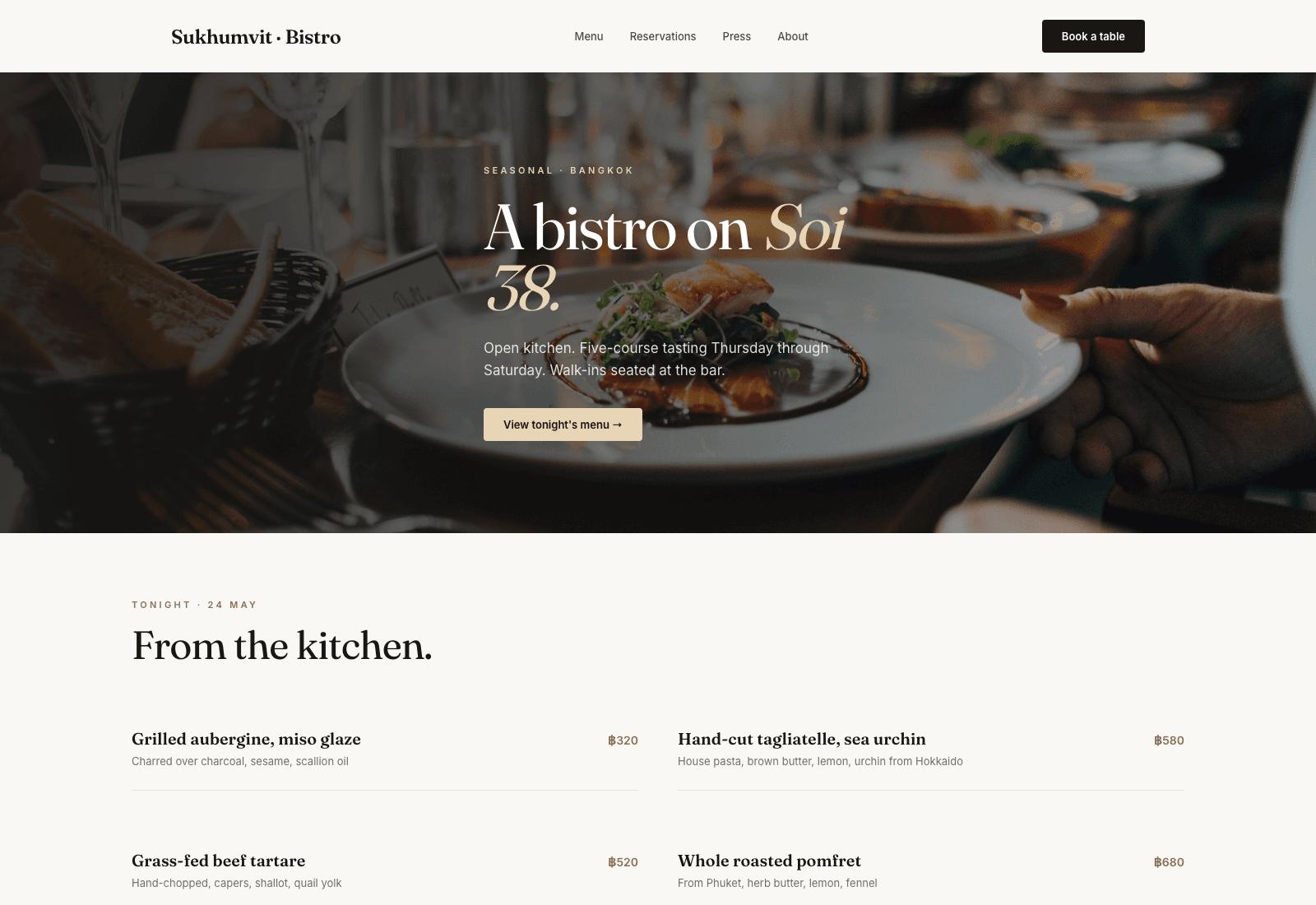 Sukhumvit Bistro website mockup